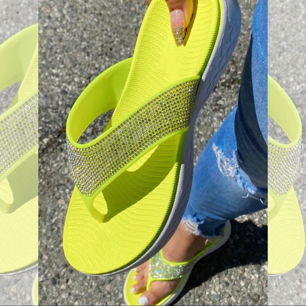 New Sporty Neon Yellow rhinestone Sandal